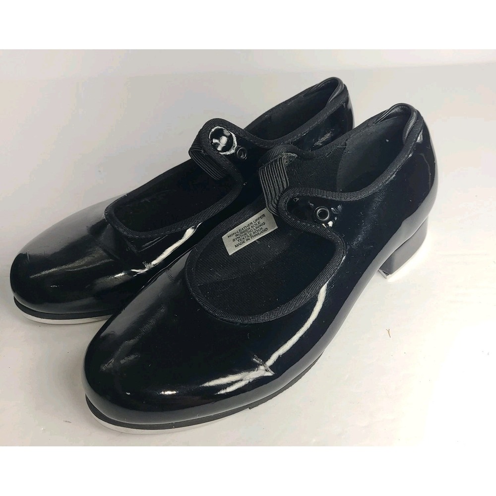 Bloch Girls Black Patent Leather Tap Shoes Size 4.5W Mary Jane Style EUC